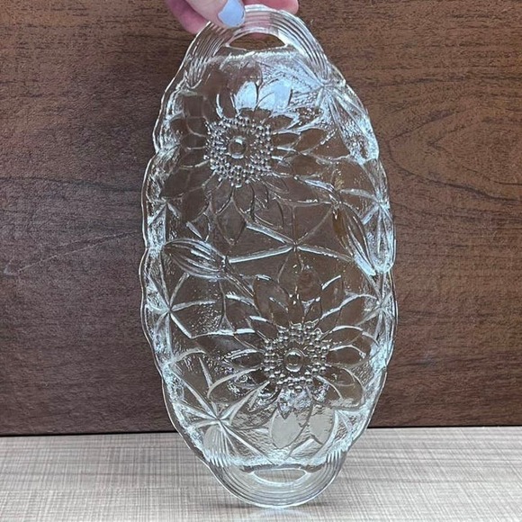 Vtg Retro Sunflower Floral Clear Glass Candy Dish Relish Condiment Jewelry Keys - Picture 2 of 8